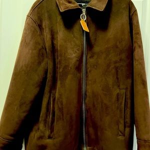 Dark Brown mens fur lined suede jacket